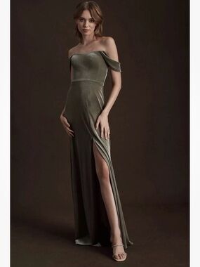 Jenny Yoo ISSA dress Sage stretch velvet size:12 (new without tags)